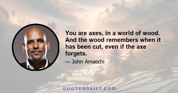 You are axes, in a world of wood. And the wood remembers when it has been cut, even if the axe forgets.