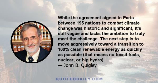 While the agreement signed in Paris between 195 nations to combat climate change was historic and significant, it's still vague and lacks the ambition to truly meet the challenge. The next step is to move aggressively