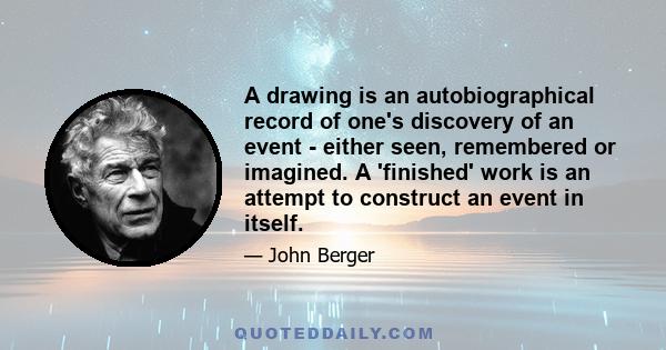 A drawing is an autobiographical record of one's discovery of an event - either seen, remembered or imagined. A 'finished' work is an attempt to construct an event in itself.