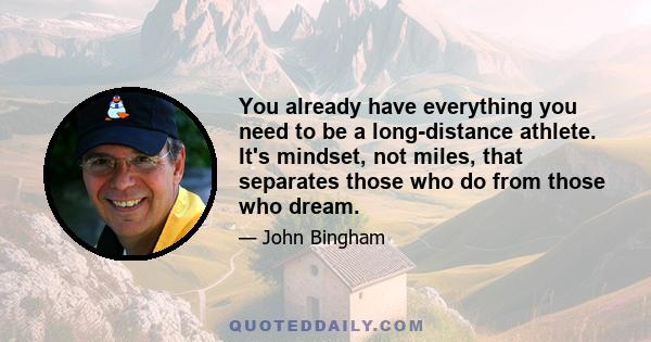 You already have everything you need to be a long-distance athlete. It's mindset, not miles, that separates those who do from those who dream.