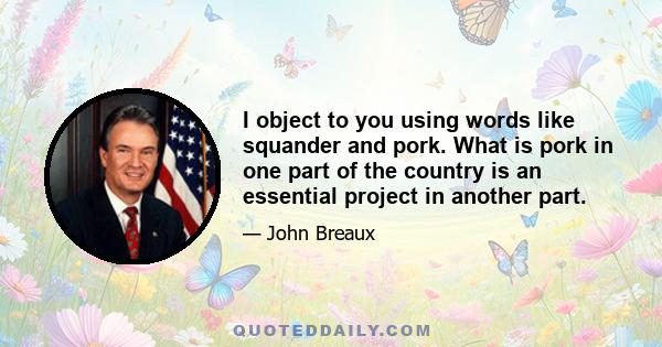 I object to you using words like squander and pork. What is pork in one part of the country is an essential project in another part.