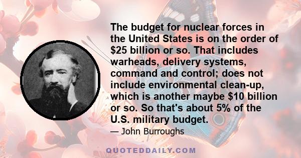 The budget for nuclear forces in the United States is on the order of $25 billion or so. That includes warheads, delivery systems, command and control; does not include environmental clean-up, which is another maybe $10 