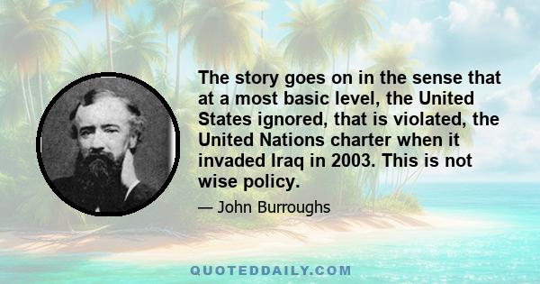 The story goes on in the sense that at a most basic level, the United States ignored, that is violated, the United Nations charter when it invaded Iraq in 2003. This is not wise policy.