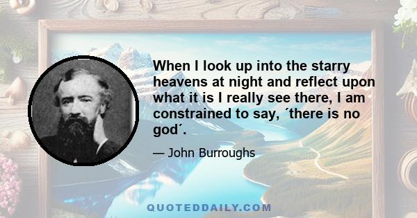 When I look up into the starry heavens at night and reflect upon what it is I really see there, I am constrained to say, ´there is no god´.