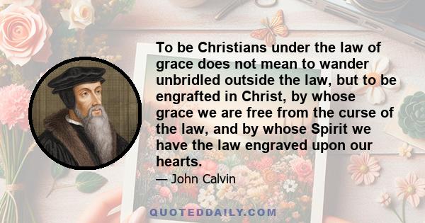 To be Christians under the law of grace does not mean to wander unbridled outside the law, but to be engrafted in Christ, by whose grace we are free from the curse of the law, and by whose Spirit we have the law