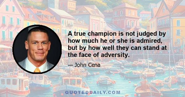 A true champion is not judged by how much he or she is admired, but by how well they can stand at the face of adversity.