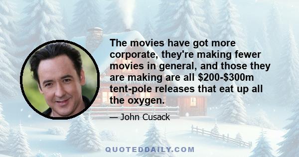 The movies have got more corporate, they're making fewer movies in general, and those they are making are all $200-$300m tent-pole releases that eat up all the oxygen.