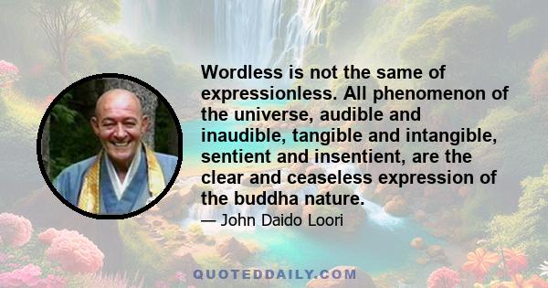 Wordless is not the same of expressionless. All phenomenon of the universe, audible and inaudible, tangible and intangible, sentient and insentient, are the clear and ceaseless expression of the buddha nature.