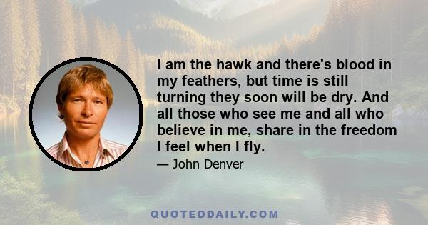 I am the hawk and there's blood in my feathers, but time is still turning they soon will be dry. And all those who see me and all who believe in me, share in the freedom I feel when I fly.