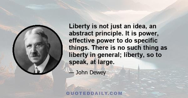 Liberty is not just an idea, an abstract principle. It is power, effective power to do specific things. There is no such thing as liberty in general; liberty, so to speak, at large.