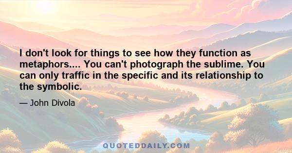 I don't look for things to see how they function as metaphors.... You can't photograph the sublime. You can only traffic in the specific and its relationship to the symbolic.