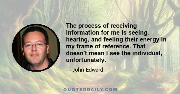 The process of receiving information for me is seeing, hearing, and feeling their energy in my frame of reference. That doesn't mean I see the individual, unfortunately.