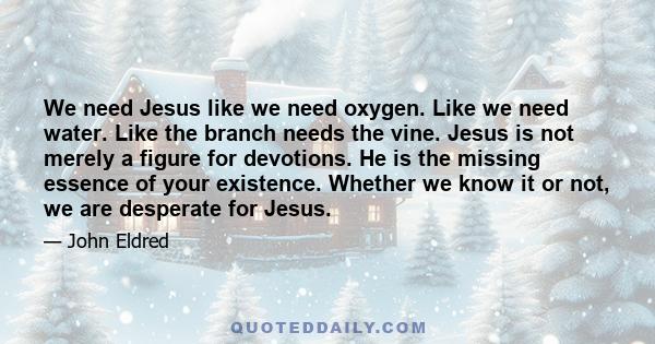 We need Jesus like we need oxygen. Like we need water. Like the branch needs the vine. Jesus is not merely a figure for devotions. He is the missing essence of your existence. Whether we know it or not, we are desperate 