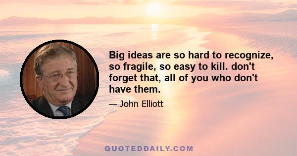 Big ideas are so hard to recognize, so fragile, so easy to kill. don't forget that, all of you who don't have them.