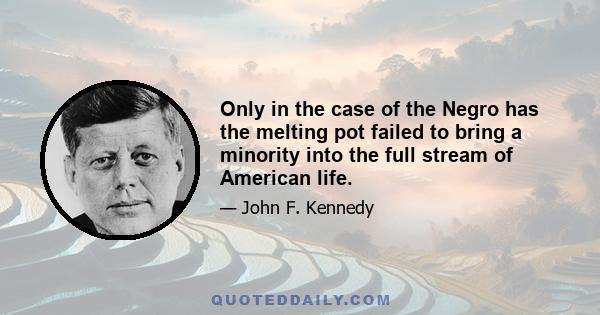 Only in the case of the Negro has the melting pot failed to bring a minority into the full stream of American life.