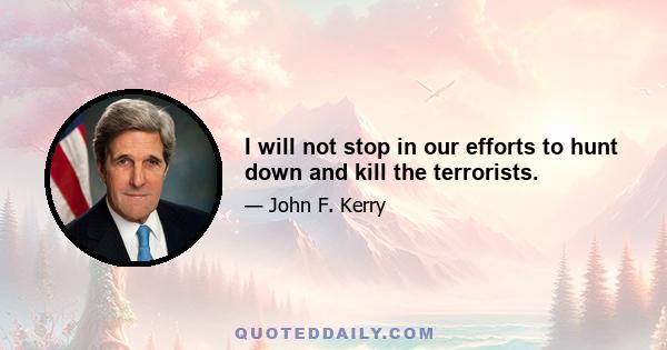 I will not stop in our efforts to hunt down and kill the terrorists.