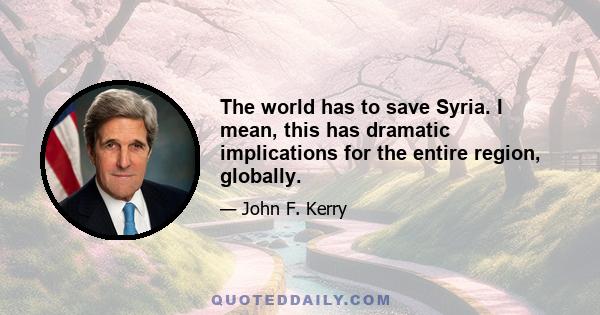 The world has to save Syria. I mean, this has dramatic implications for the entire region, globally.