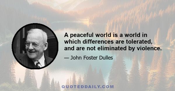 A peaceful world is a world in which differences are tolerated, and are not eliminated by violence.