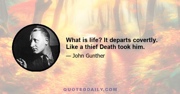 What is life? It departs covertly. Like a thief Death took him.