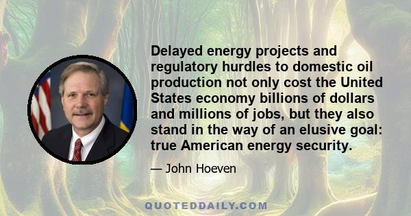 Delayed energy projects and regulatory hurdles to domestic oil production not only cost the United States economy billions of dollars and millions of jobs, but they also stand in the way of an elusive goal: true