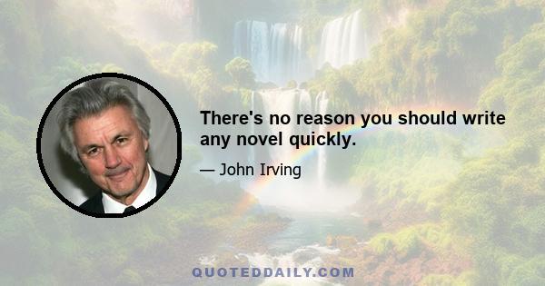 There's no reason you should write any novel quickly.