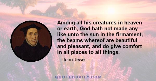 Among all his creatures in heaven or earth, God hath not made any like unto the sun in the firmament, the beams whereof are beautiful and pleasant, and do give comfort in all places to all things.