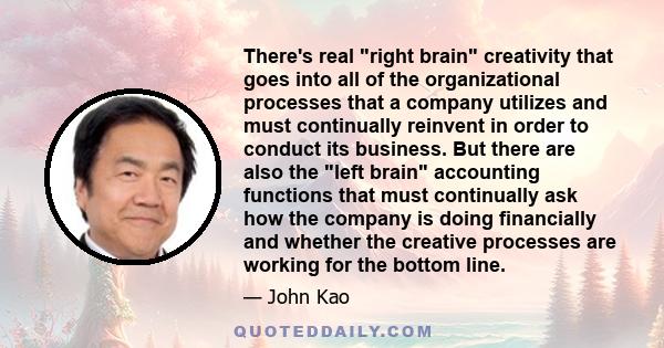 There's real right brain creativity that goes into all of the organizational processes that a company utilizes and must continually reinvent in order to conduct its business. But there are also the left brain accounting 