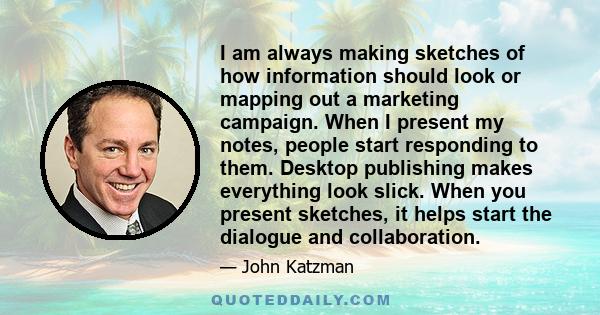 I am always making sketches of how information should look or mapping out a marketing campaign. When I present my notes, people start responding to them. Desktop publishing makes everything look slick. When you present