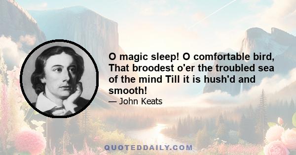 O magic sleep! O comfortable bird, That broodest o'er the troubled sea of the mind Till it is hush'd and smooth!