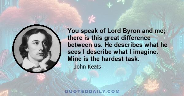 You speak of Lord Byron and me; there is this great difference between us. He describes what he sees I describe what I imagine. Mine is the hardest task.