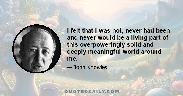 I felt that I was not, never had been and never would be a living part of this overpoweringly solid and deeply meaningful world around me.