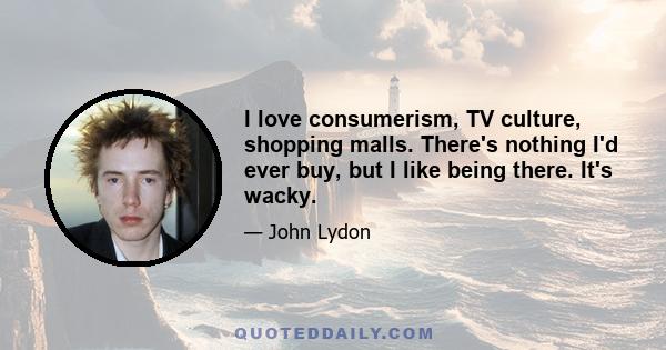 I love consumerism, TV culture, shopping malls. There's nothing I'd ever buy, but I like being there. It's wacky.