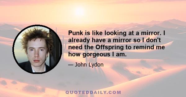 Punk is like looking at a mirror. I already have a mirror so I don't need the Offspring to remind me how gorgeous I am.