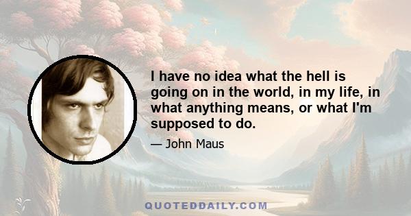 I have no idea what the hell is going on in the world, in my life, in what anything means, or what I'm supposed to do.