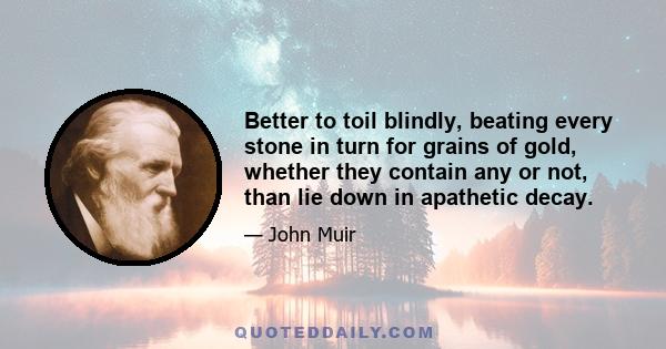 Better to toil blindly, beating every stone in turn for grains of gold, whether they contain any or not, than lie down in apathetic decay.