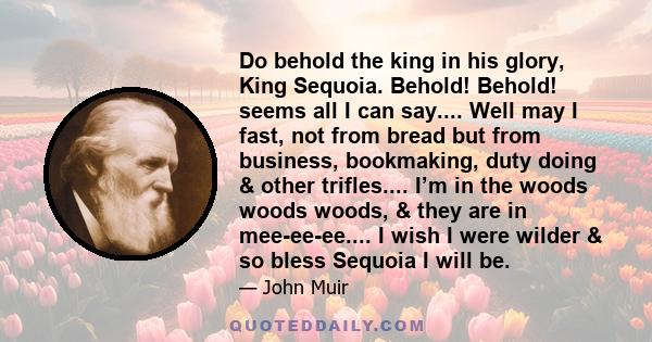 Do behold the king in his glory, King Sequoia. Behold! Behold! seems all I can say.... Well may I fast, not from bread but from business, bookmaking, duty doing & other trifles.... I’m in the woods woods woods, & they