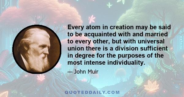 Every atom in creation may be said to be acquainted with and married to every other, but with universal union there is a division sufficient in degree for the purposes of the most intense individuality.