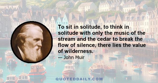 To sit in solitude, to think in solitude with only the music of the stream and the cedar to break the flow of silence, there lies the value of wilderness.