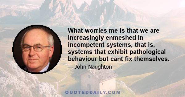 What worries me is that we are increasingly enmeshed in incompetent systems, that is, systems that exhibit pathological behaviour but cant fix themselves.