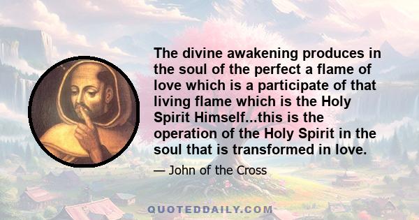 The divine awakening produces in the soul of the perfect a flame of love which is a participate of that living flame which is the Holy Spirit Himself...this is the operation of the Holy Spirit in the soul that is