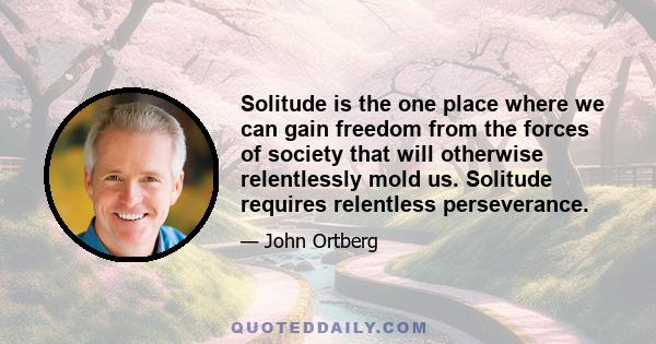 Solitude is the one place where we can gain freedom from the forces of society that will otherwise relentlessly mold us. Solitude requires relentless perseverance.