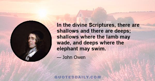 In the divine Scriptures, there are shallows and there are deeps; shallows where the lamb may wade, and deeps where the elephant may swim.