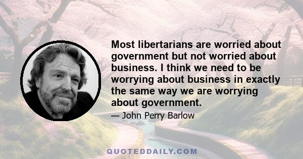 Most libertarians are worried about government but not worried about business. I think we need to be worrying about business in exactly the same way we are worrying about government.