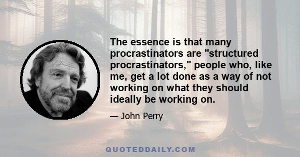 The essence is that many procrastinators are structured procrastinators, people who, like me, get a lot done as a way of not working on what they should ideally be working on.