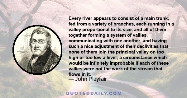 Every river appears to consist of a main trunk, fed from a variety of branches, each running in a valley proportional to its size, and all of them together forming a system of vallies, communicating with one another,