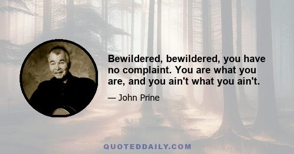 Bewildered, bewildered, you have no complaint. You are what you are, and you ain't what you ain't.