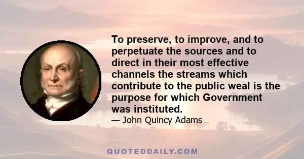 To preserve, to improve, and to perpetuate the sources and to direct in their most effective channels the streams which contribute to the public weal is the purpose for which Government was instituted.