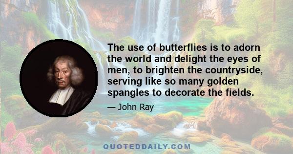 The use of butterflies is to adorn the world and delight the eyes of men, to brighten the countryside, serving like so many golden spangles to decorate the fields.