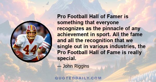 Pro Football Hall of Famer is something that everyone recognizes as the pinnacle of any achievement in sport. All the fame and all the recognition that we single out in various industries, the Pro Football Hall of Fame