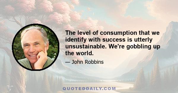 The level of consumption that we identify with success is utterly unsustainable. We're gobbling up the world.